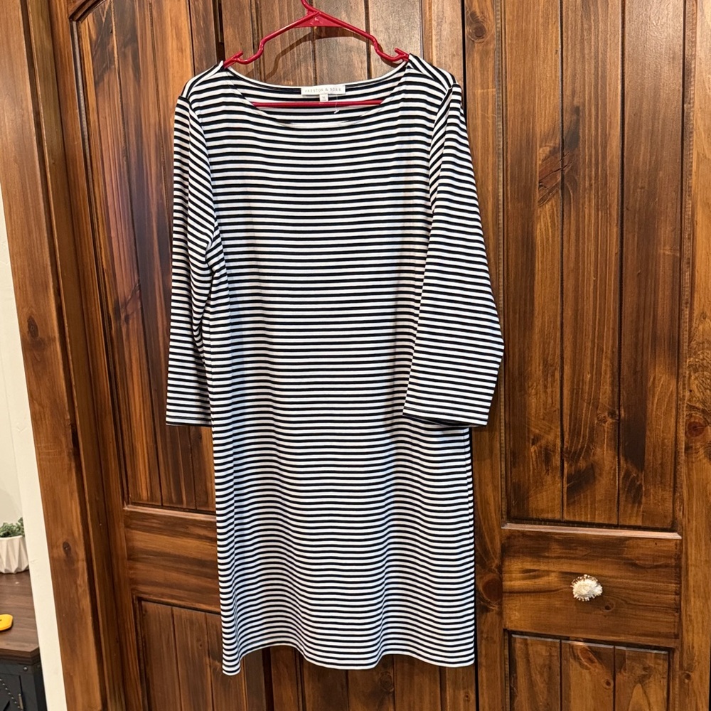 Preston & York Navy and White Striped 3/4 Sleeve Dress